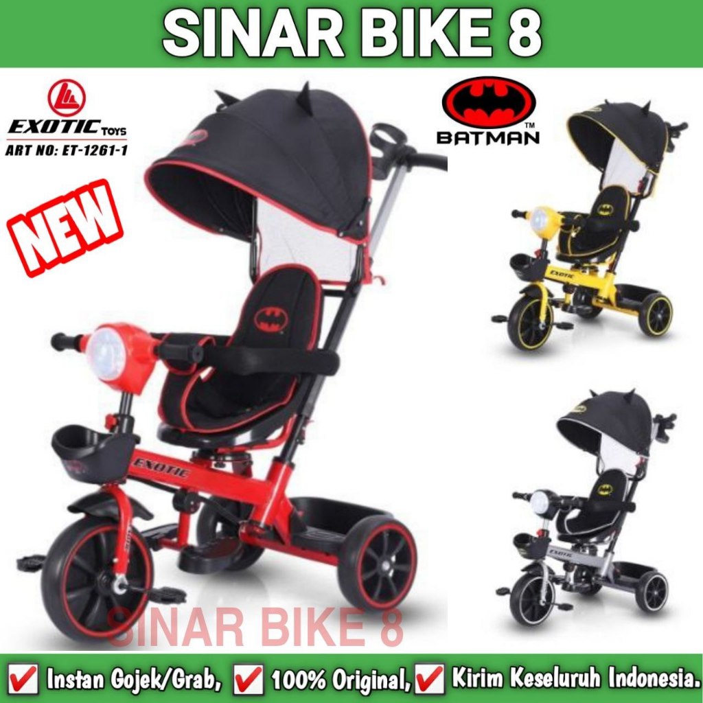 Sepeda Anak Roda Tiga 3 EXOTIC ET 1261-1 BATMAN Kursi Putar Tricycle Anak