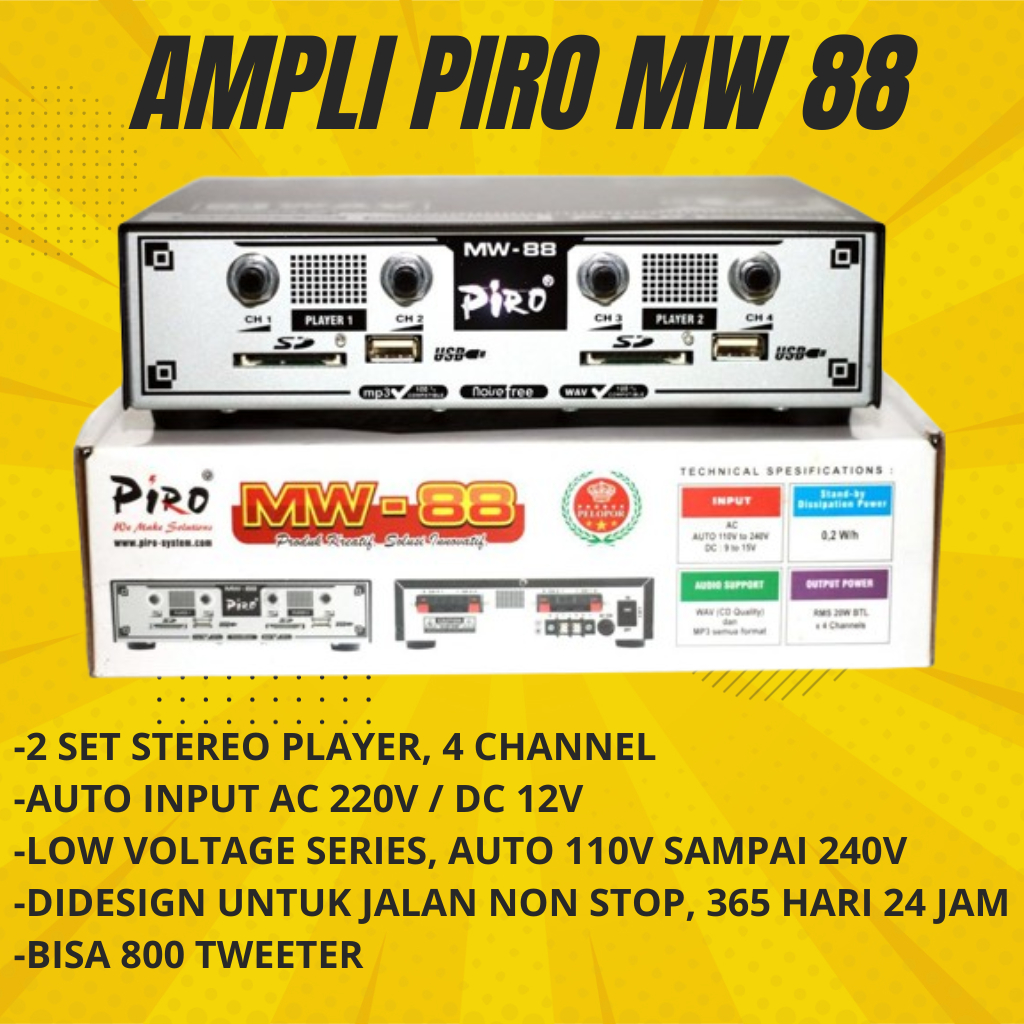 Ampli walet piro 88 | AMPLI WALET PIRO MW 88 ORIGINAL 2 INPUT 4 CHANEL ANTI PETIR