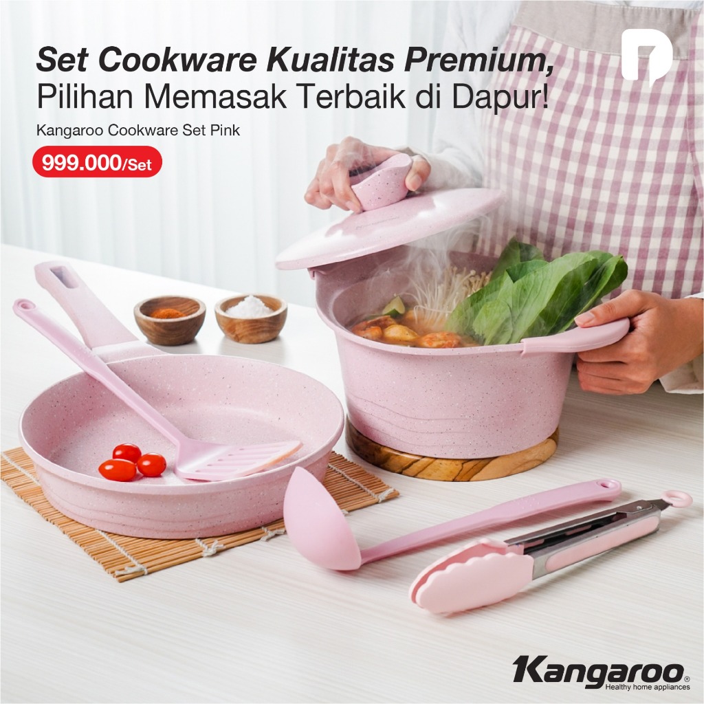 Kangaroo Cookware Set Pink Panci Anti Lengket