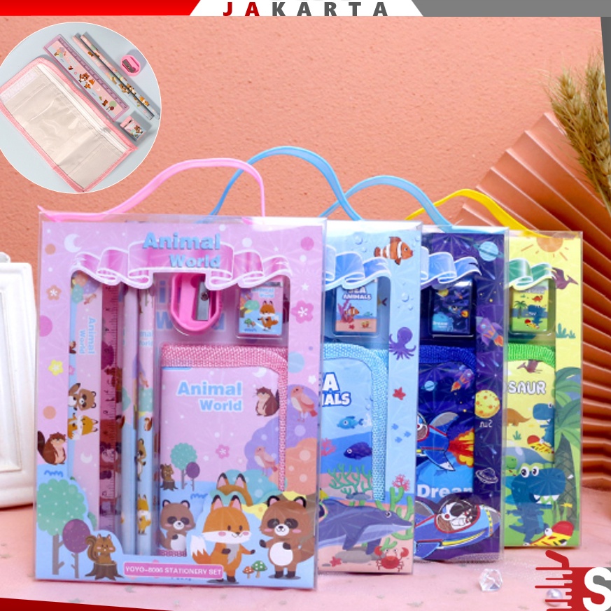 

Terkini OSM JKT S5926 Stationery Set / Alat Tulis Set 6 in 1 Hadiah Souvenir / Paket Alat Tulis + Dompet Anak / Alat Tulis Set Karakter