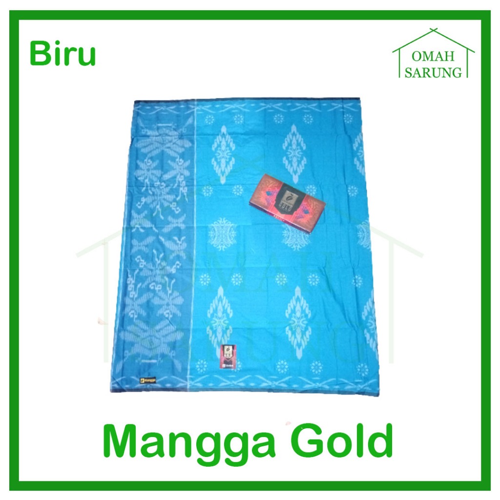 Sarung Tenun Mangga Gold Kembang Warna Biru Original Premium OMAH SARUNG
