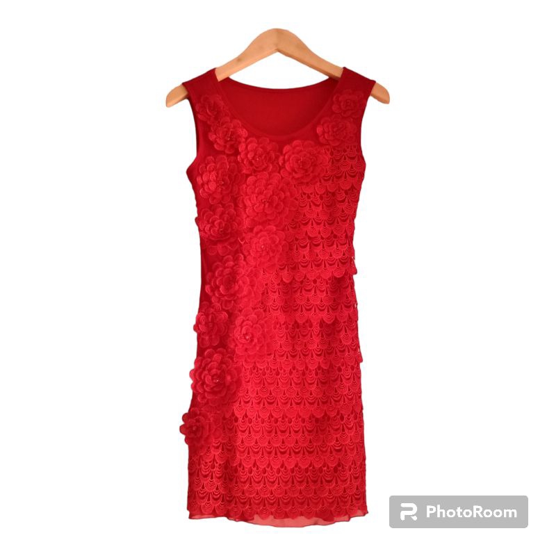 Dress mini Brokat tile bodycon Merah prada