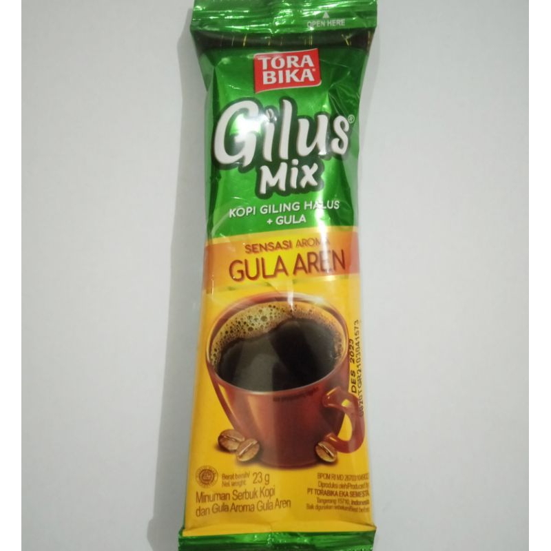 

kopi torabika gilus mix gula aren per renceng isi 10 sachet