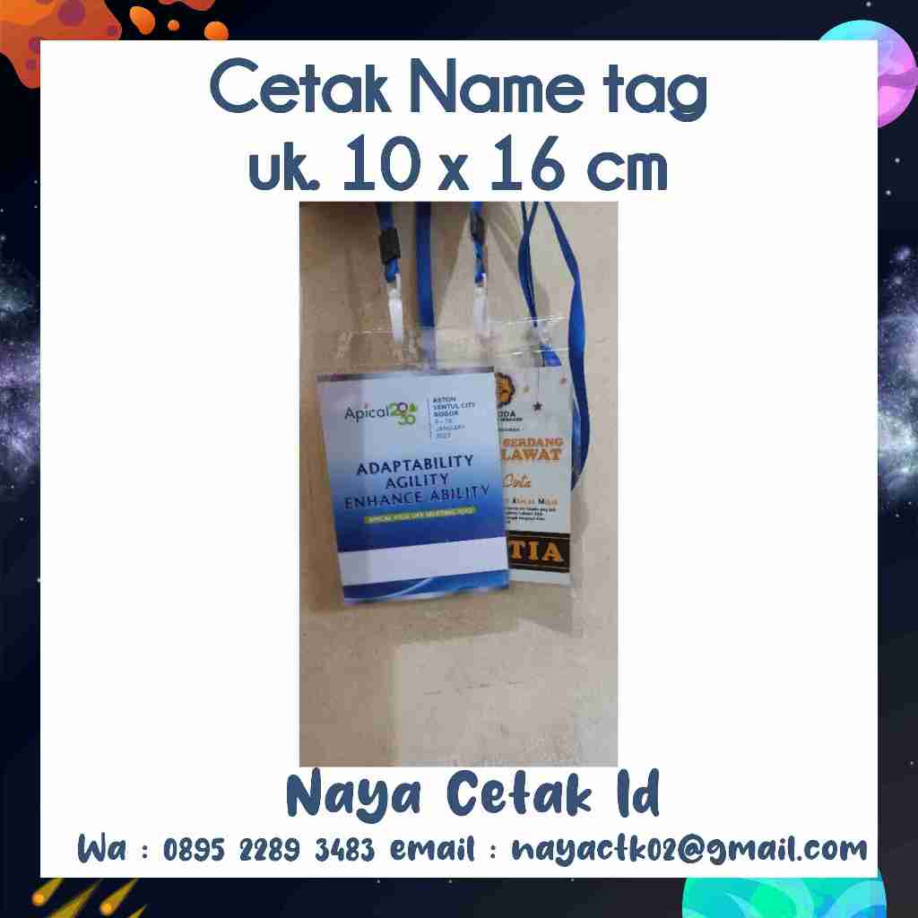 

cetak name tag uk. 10 x 16 cm, cetak custome