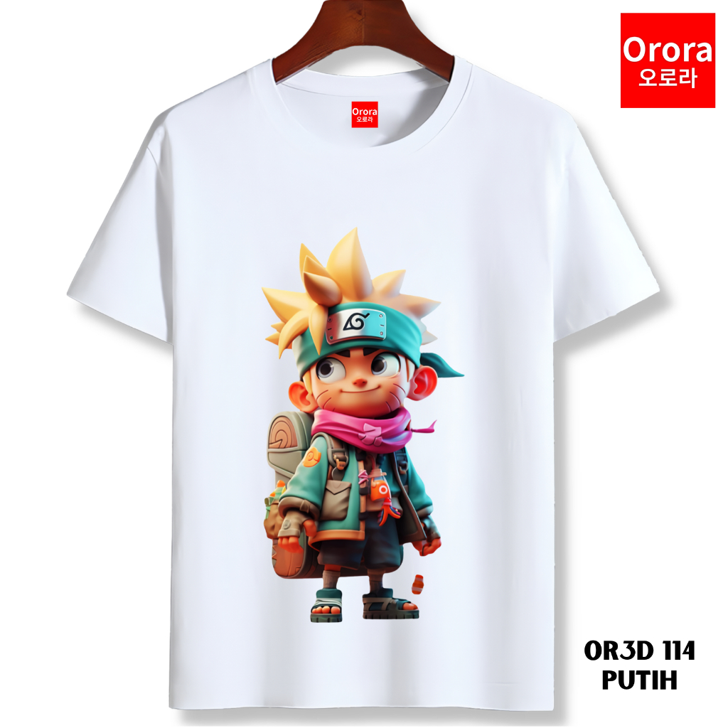 Orora Kaos Anime Naruto AI 3D Baju Pria Distro - Baju Atasan Sablon High Quality Pria Warna Hitam Putih Ukuran S M L XL XXL XXXL keren Original or3d 114-OR3D 114 - PUTIH