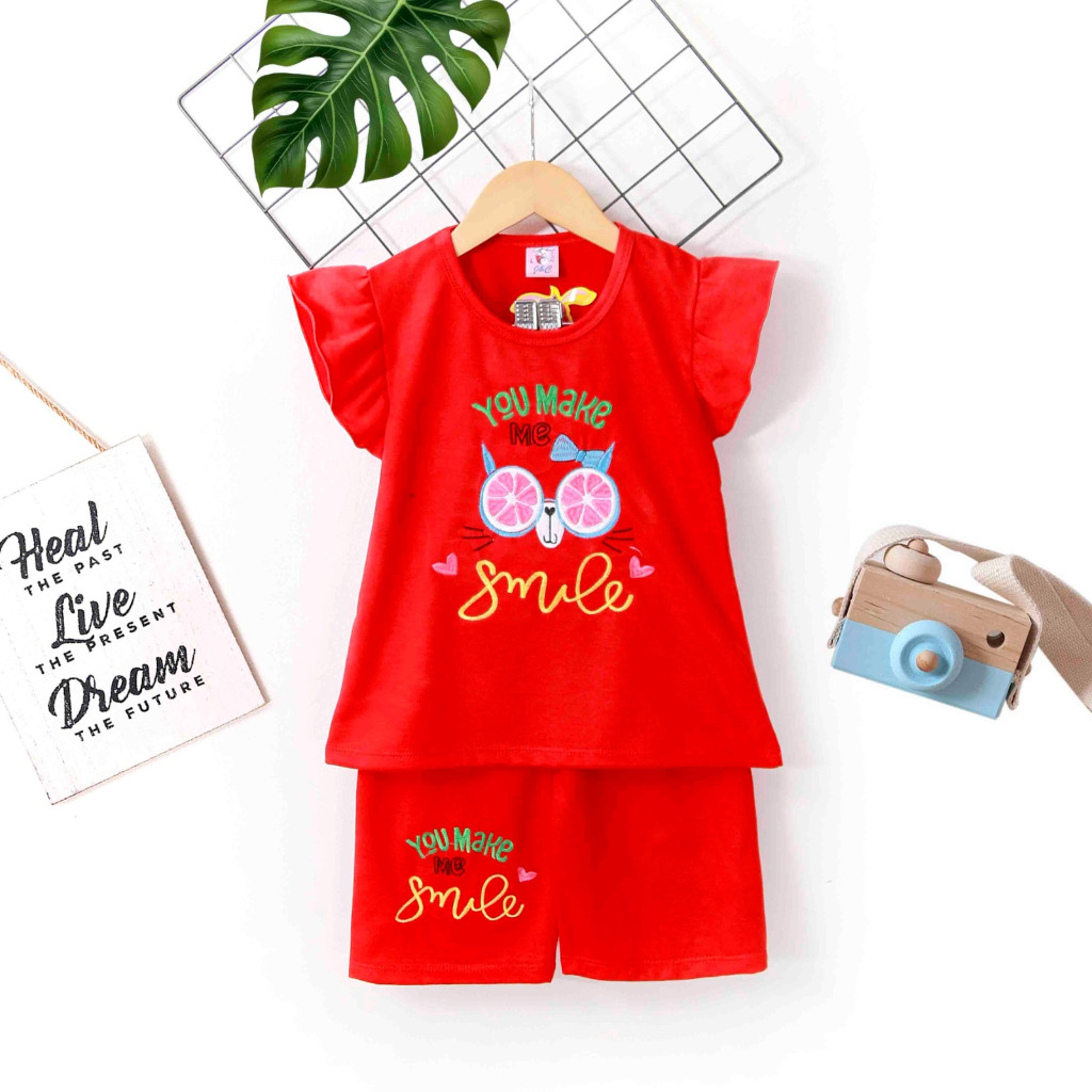 Stelan anak perempuan 2-9 tahun lengan pendek celana pendek/stelan bordir motif/one set anak