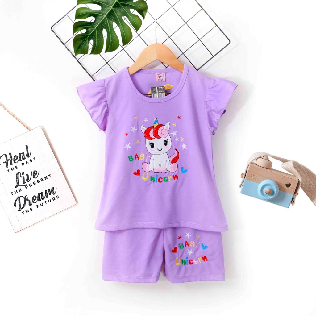 Stelan anak perempuan 2-9 tahun lengan pendek celana pendek/stelan bordir motif/one set anak