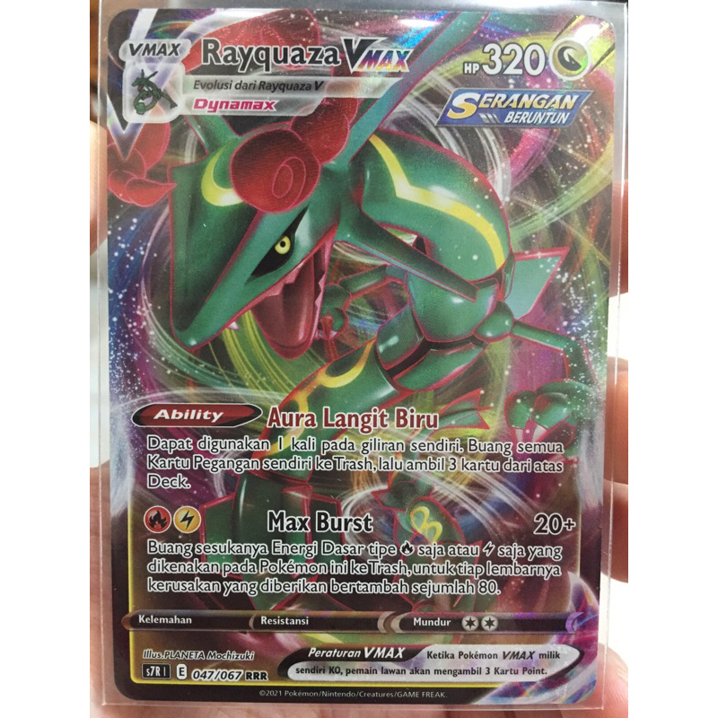 KARTU POKEMON RAYQUAZA VMAX RRR INDONESIA HOLO HADAP KIRI
