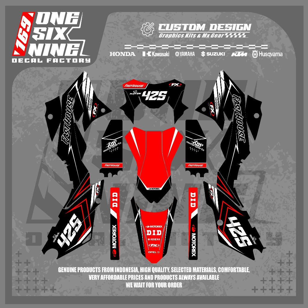 Decal Klx Dtracker Hitam Kombinasi Merah - Free Custom Design