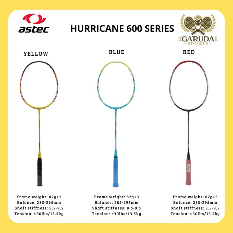 Raket Bulu Tangkis / Badminton ASTEC HURRICANE 600 YELLOW | BLUE | MARRON