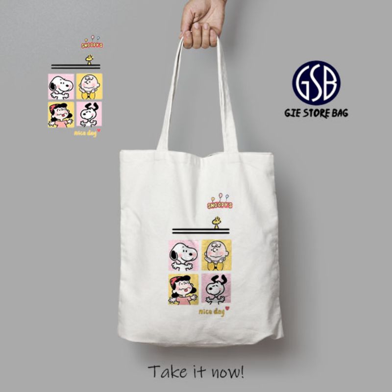 Totebag resleting wanita lucu snoopys Totebag wanita/Totebag lucu/Totebag murah/Totebag pria/Totebag