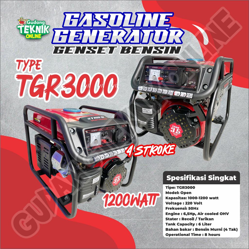 Genset 1200 Watt TGR3000 TIGER x MG2500AVR MUSTANG / Portable Generator 1200W 4Tak TGR 3000 TIGER x 