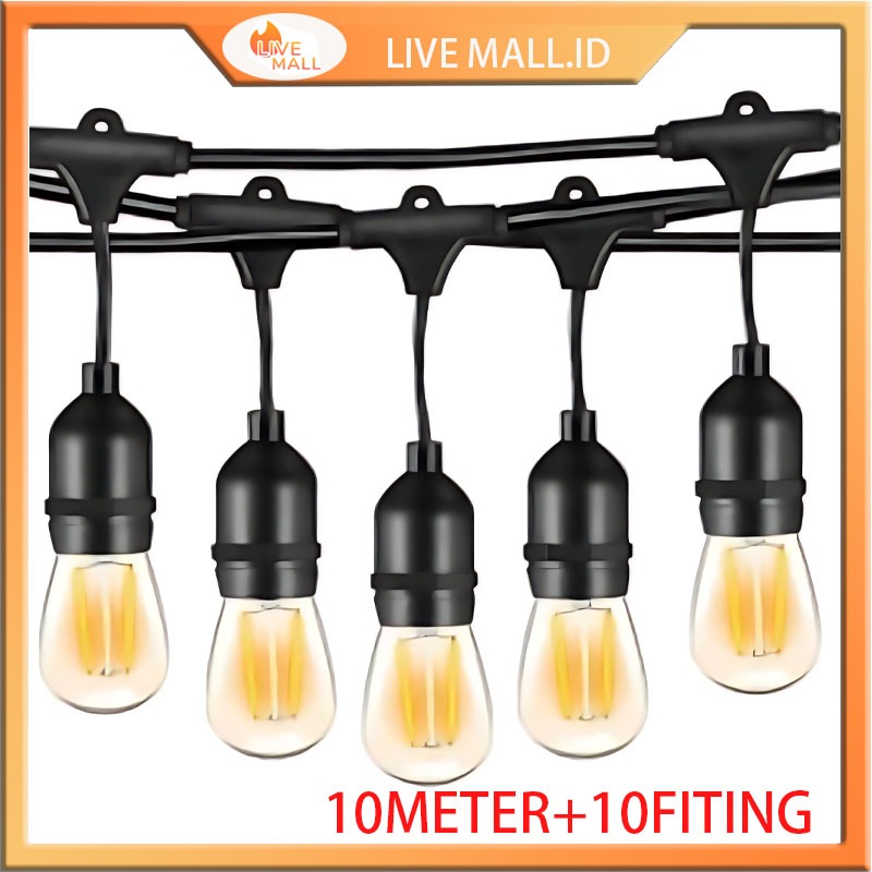 KABEL FITTING LAMPU GANTUNG E27 10 METER 10 FITTING / 5 METER 10 FITTING OUTDOOR TAMAN WATERPROOF