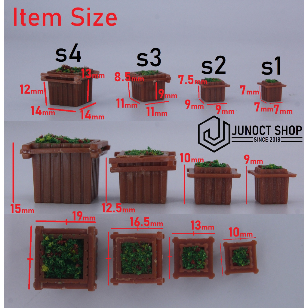 MAKET POT BUNGA KOTAK COKLAT TANAMAN SKALA KECIL - MINIATUR