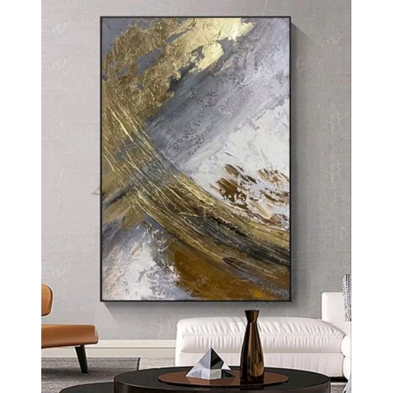 lukisan abstrak gold modern abstrak