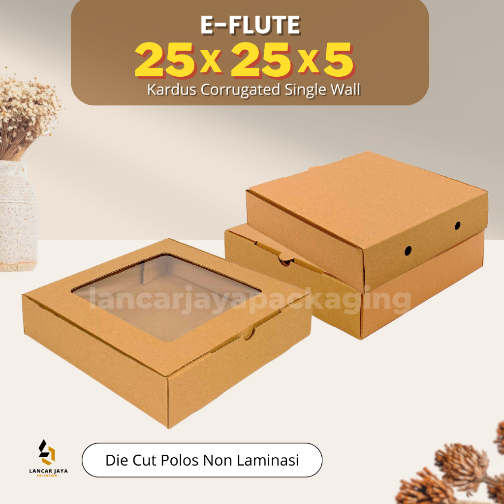 

E-Flute Box Parcel Hampers Kardus Kemasan Kotak Donat Kue Snack 25x25x4.5 25x25x5 cm