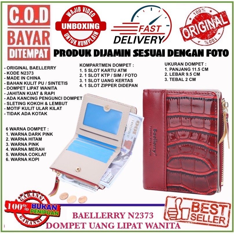BAELLERRY N2373 DOMPET LIPAT WANITA BAHAN KILAT MOTIF KULIT ULAR