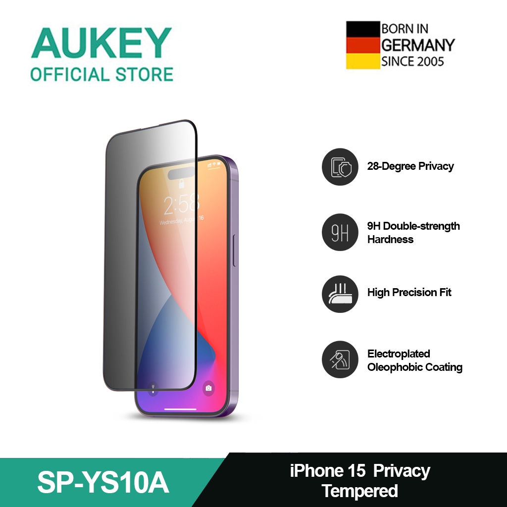 AUKEY iPhone 15 Premium PriviShield Privacy Tempered SP-YS10 Screen Protector