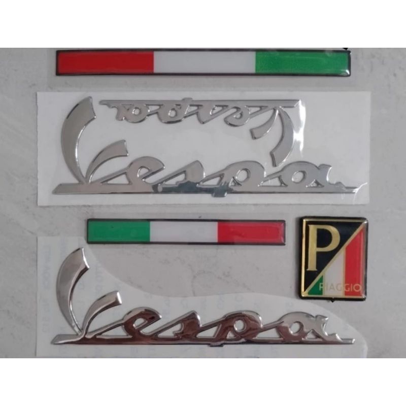 Emblem tulisan vespa buat motor uwinfly T3 v7 goodrich exotic sprinter  prime/aksesoris motor listri