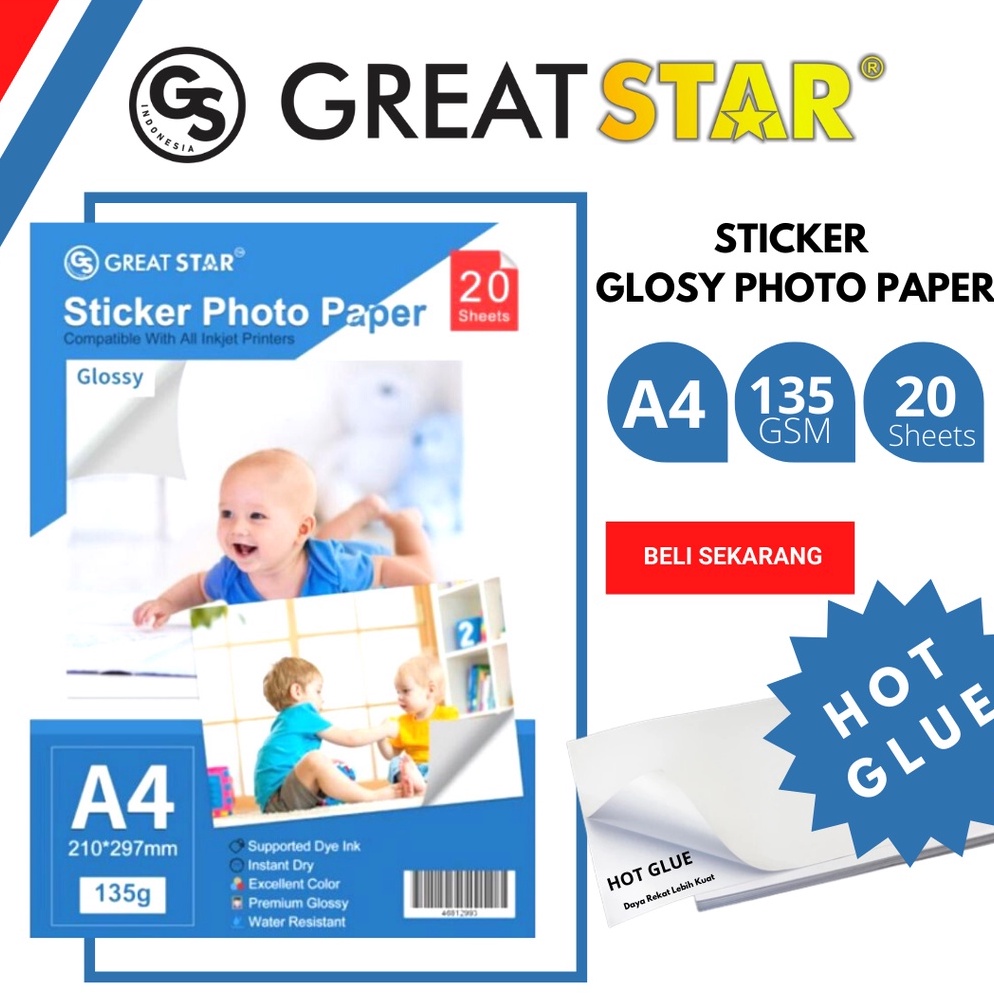 

2.2 Promo >> STICKER KERTAS PHOTO GLOSY 135 GREAT STAR NEW !!! (HOT GLUE)