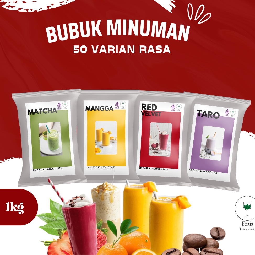 

BUBUK MINUMAN RASA 1KG / SERBUK MINUMAN ANEKA RASA / BUBUK MINUMAN KEKINIAN / MINUMAN INSTAN / MINUMAN BOBA / BOBA DRINKS Grosir