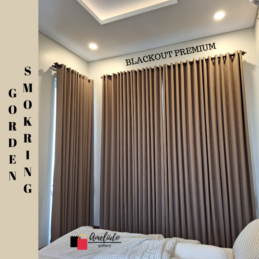 Gorden Smokring double Blackout premium emboss / Gordyn Ruang Tamu Tirai Ruang Kamar Dekorasi Rumah
