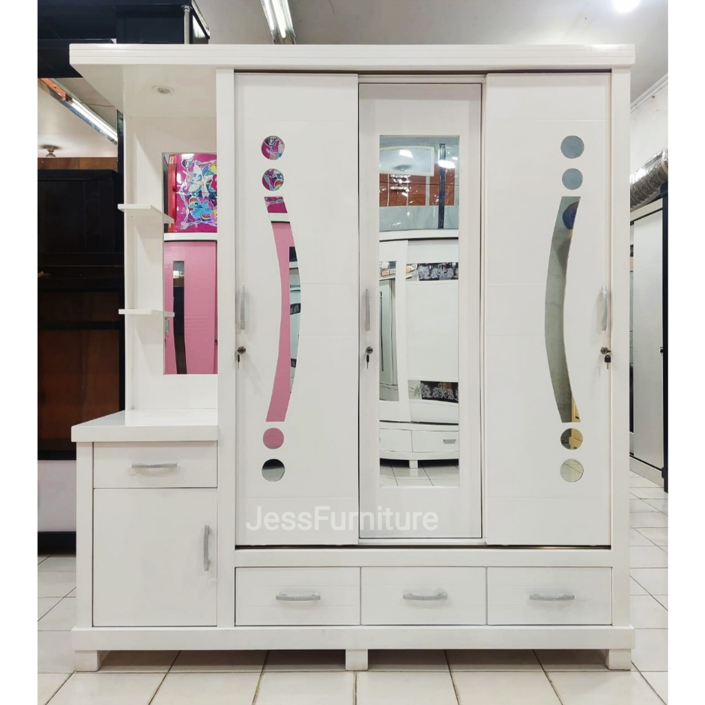 Lemari Pakaian 4Pintu Tollet , Lemari Baju Tollet Putih Multriplek , Lemari Baju 4Pintu Geser