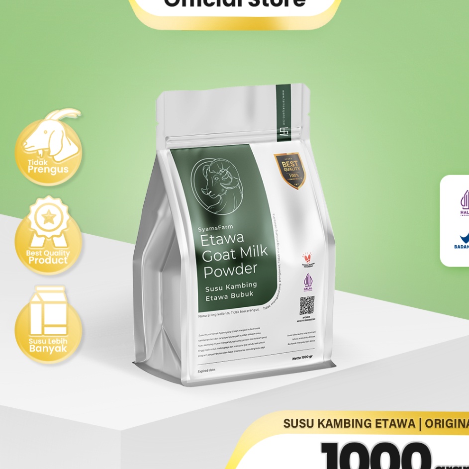 

≛Ready↓ Ternak Syams - SyamsFarm Susu Kambing Etawa Bubuk 1000 gram 1 Kg Rasa Original Ternak Syams BPOM Halal Premium Platinum Goat Milk Powder Drink Pasteurisasi Cair Natural Sehat Asli Terjamin Berkualitas COD Tunai bayar ditempat Platinum flavor p