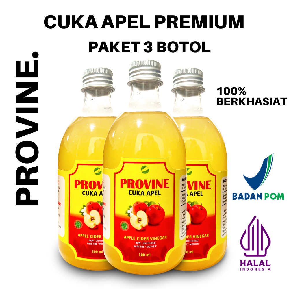 [PAKET 3 BOTOL] PROVINE CUKA APEL PREMIUM HALAL &amp; BPOM Apple Cider Vinegar Premium With Mother