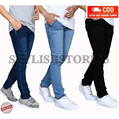 STAR BRANDS celana jeans pensil hitam giordano pria cowok Skinny Slimfit biru muda biru dongker abu 