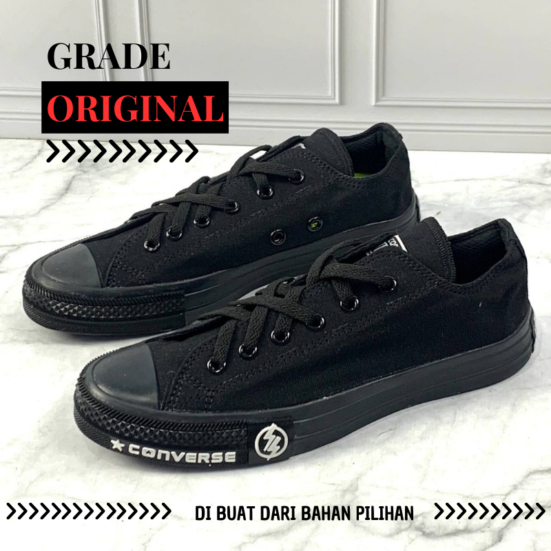 SEPATU PRIA SNEAKERS CASUAL COWOK GRADE ORIGINAL ALL STAR CNVRS FULL BLACK STAR PLAY MOTIF PREMIUM H
