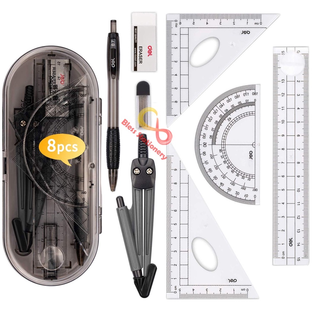 

❆ Jangka penggaris busur sekolah DELI Compass Drafting Set Square Ruler ➵Buruan Beli