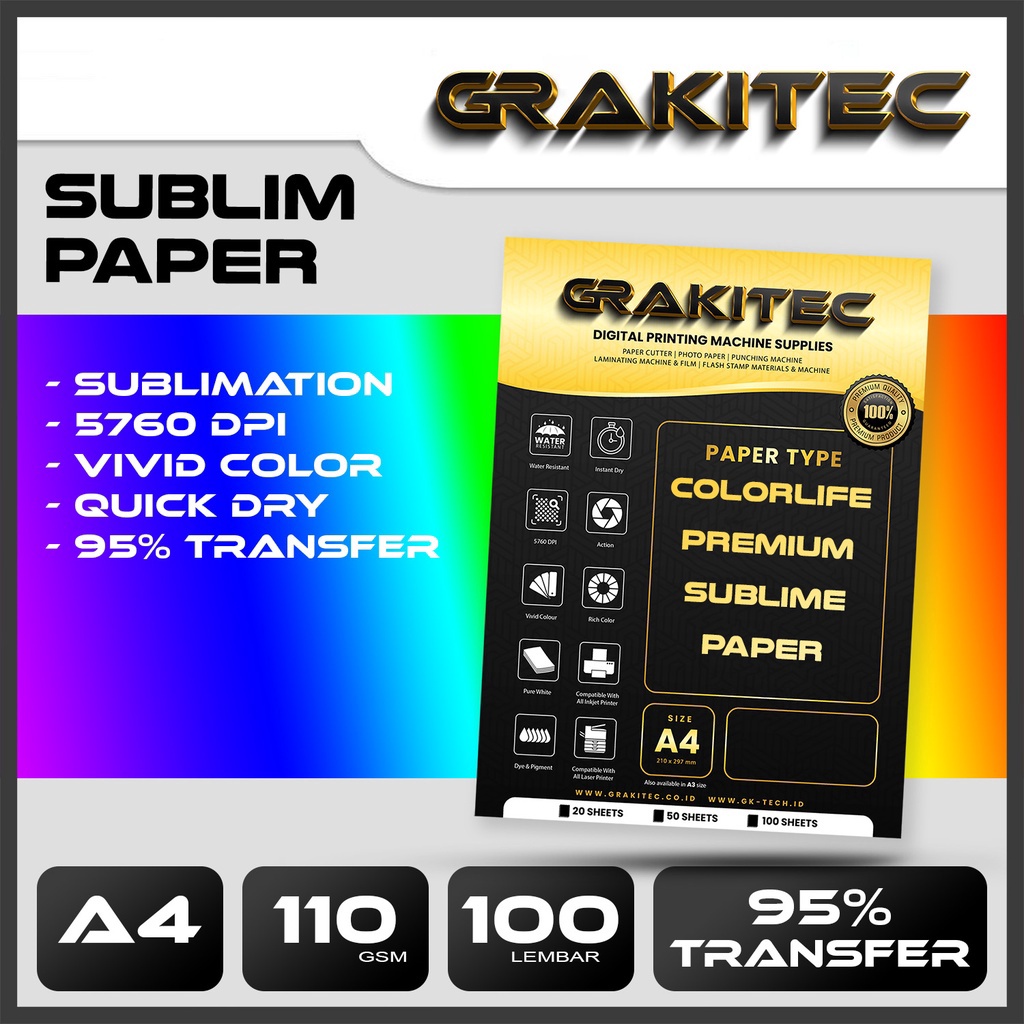 

12.12 Brand Kertas Sablon Sublim Transfer Paper A4 110 Gsm - GRAKITEC Colourlife Sublime Paper A4 isi 100 Lembarr murah