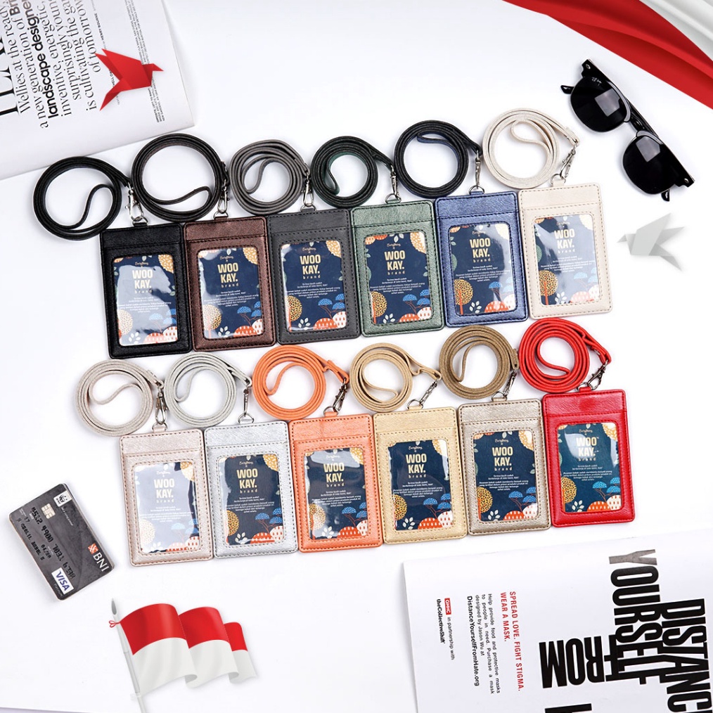

Terlaris WOOKAY Tempat Gantungan ID Card Holder Name Tag Kulit Kalung Custom Nama !