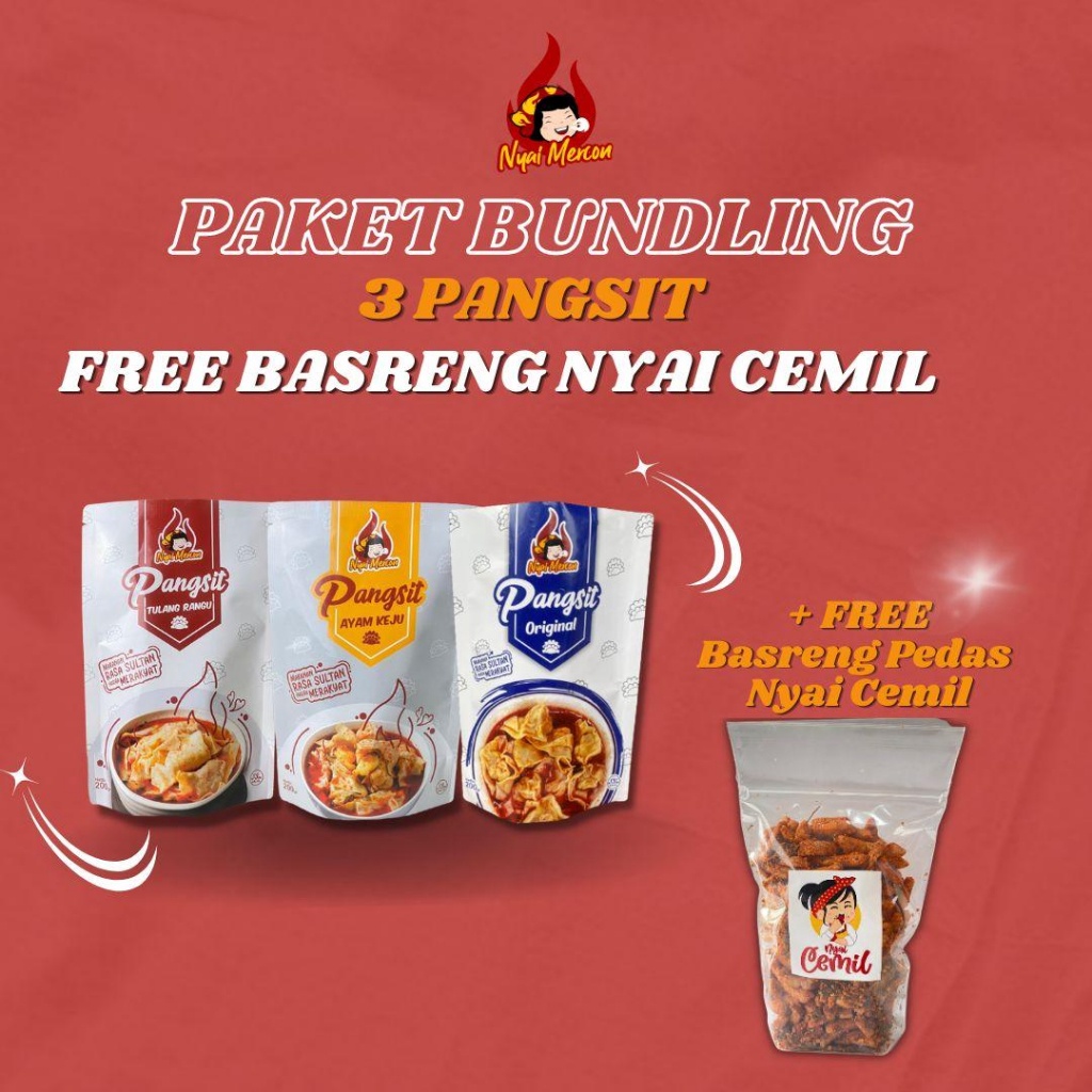 

12.12 ✨SALE✨ [ EXCLUSIVE ] Paket Bundling 3 Pangsit Nyai Mercon Free Basreng Pedas grosir