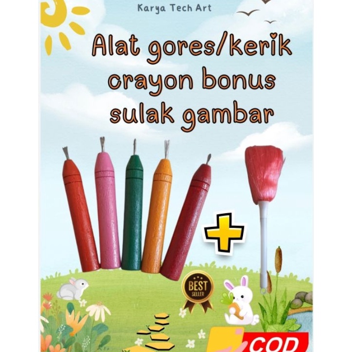 

[KODE ZRDE8] Alat gores/kerik crayon bonus sulak gambar dan kotak simpan (Gagang kayu.)
