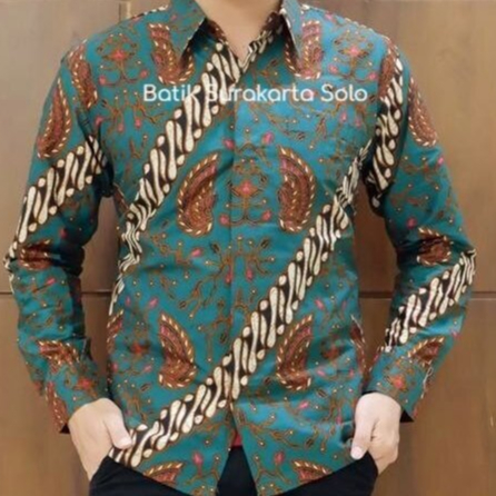 HIJAU PARANG HEM BATIK PRIA LENGAN PANJANG LAPIS FURING