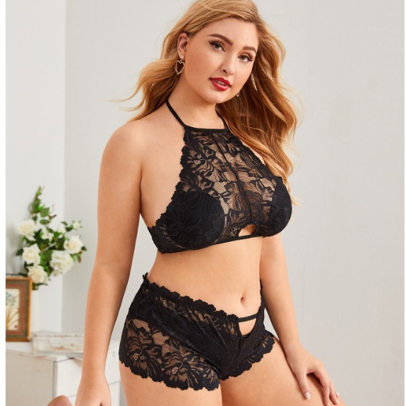 SET BIKINI PLUS SIZE JUMBO CANTIK LINGERIE BIG SIZE TWO PIECE LACE RENDA CROP TOP PAKAIAN DALAM UKUR