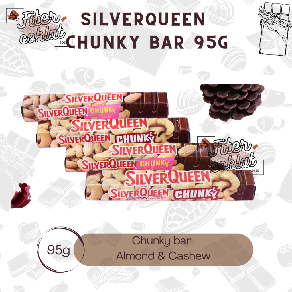 SILVERQUEEN CHUNKY BAR ALMOND, CASHEW, DARK, WHITE 95GR// COKELAT SILVERQUEEN/ COKLAT SILVERQUEEN