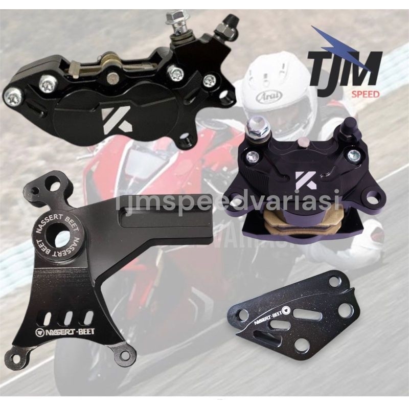paket kaliper ktc kytaco KYTA 4P 2P Black + Breket kaliper Nassertbeet depan belakang R25/MT25 OLD N