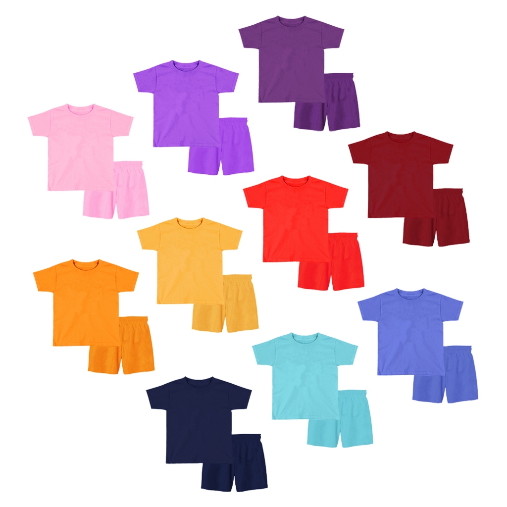 Setelan polos Anak lengan pendek polosan Baju kaos t shirt anak perempuan laki laki katun combed war