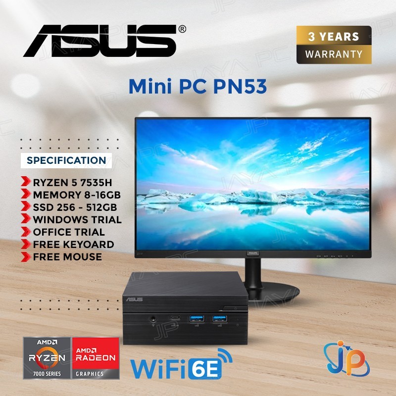 Paket Fullset Asus Mini Pc PN53-S1 - AMD Ryzen 5 7535H- + Monitor, 16GB/512GB