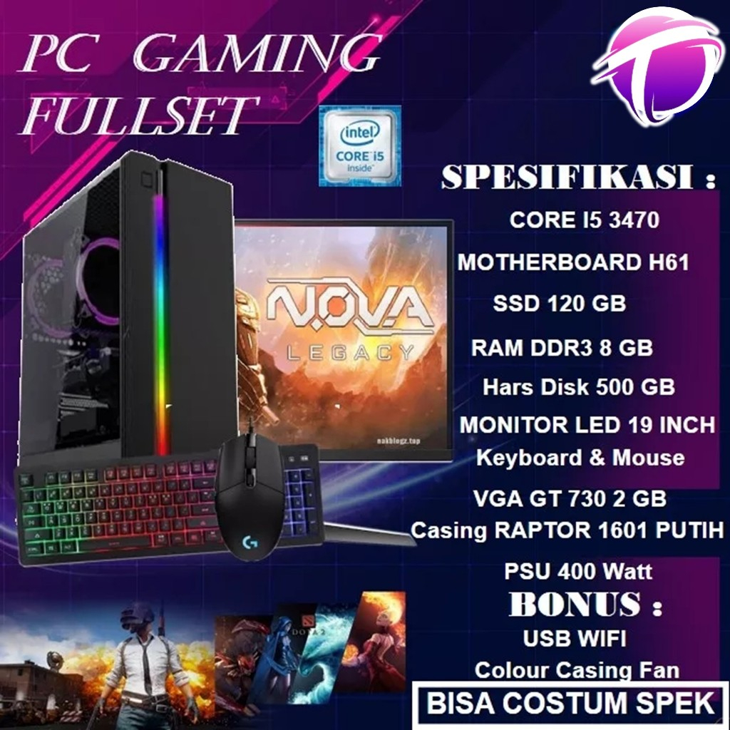 Pc Gaming Komputer Rakitan Cpu Full Set Murah Core I5 3470 Fullset 4 Jutaan VGA GT 730 2 GB