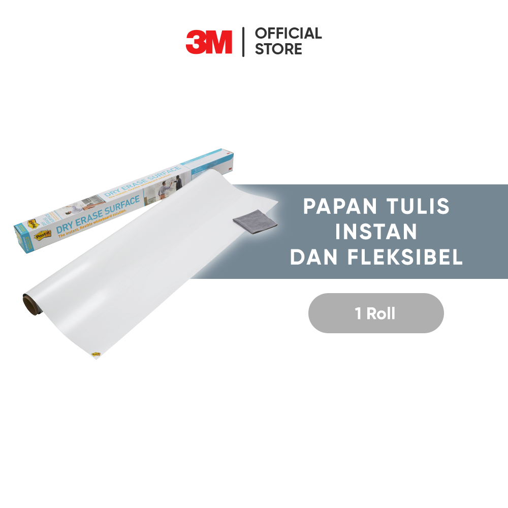 

3M™ Post-it® Dry Erase Surface, Papan Tulis Instan, DEF3x4, Papan tulis instan dan fleksibel, 1 roll, 90x120cm, Untuk menulis jadwal, tugas, belajar, dan catatan