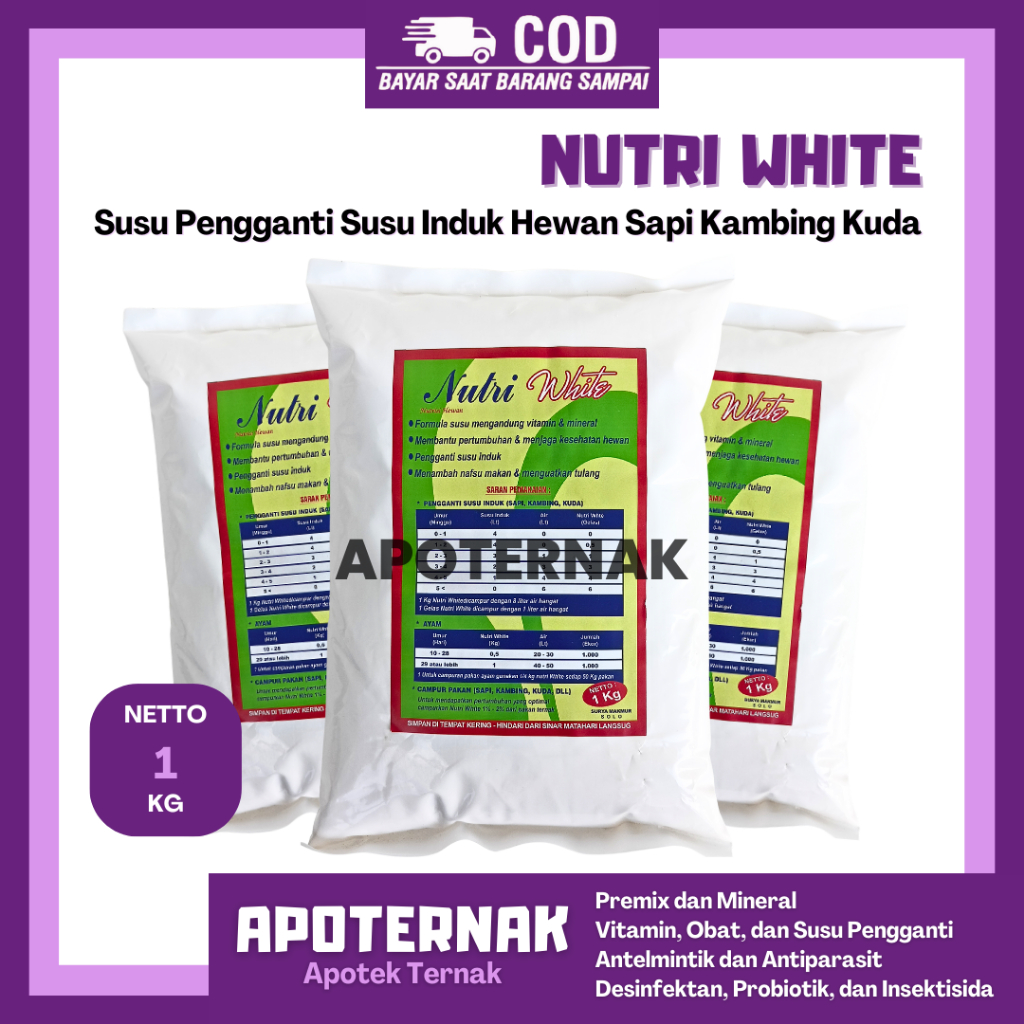NUTRI WHITE 1KG Susu Hewan Ternak Sapi kambing Domba Pedet cempe
