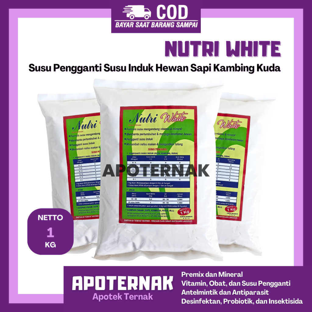 NUTRI WHITE 1KG Susu Hewan Ternak Sapi kambing Domba Pedet cempe