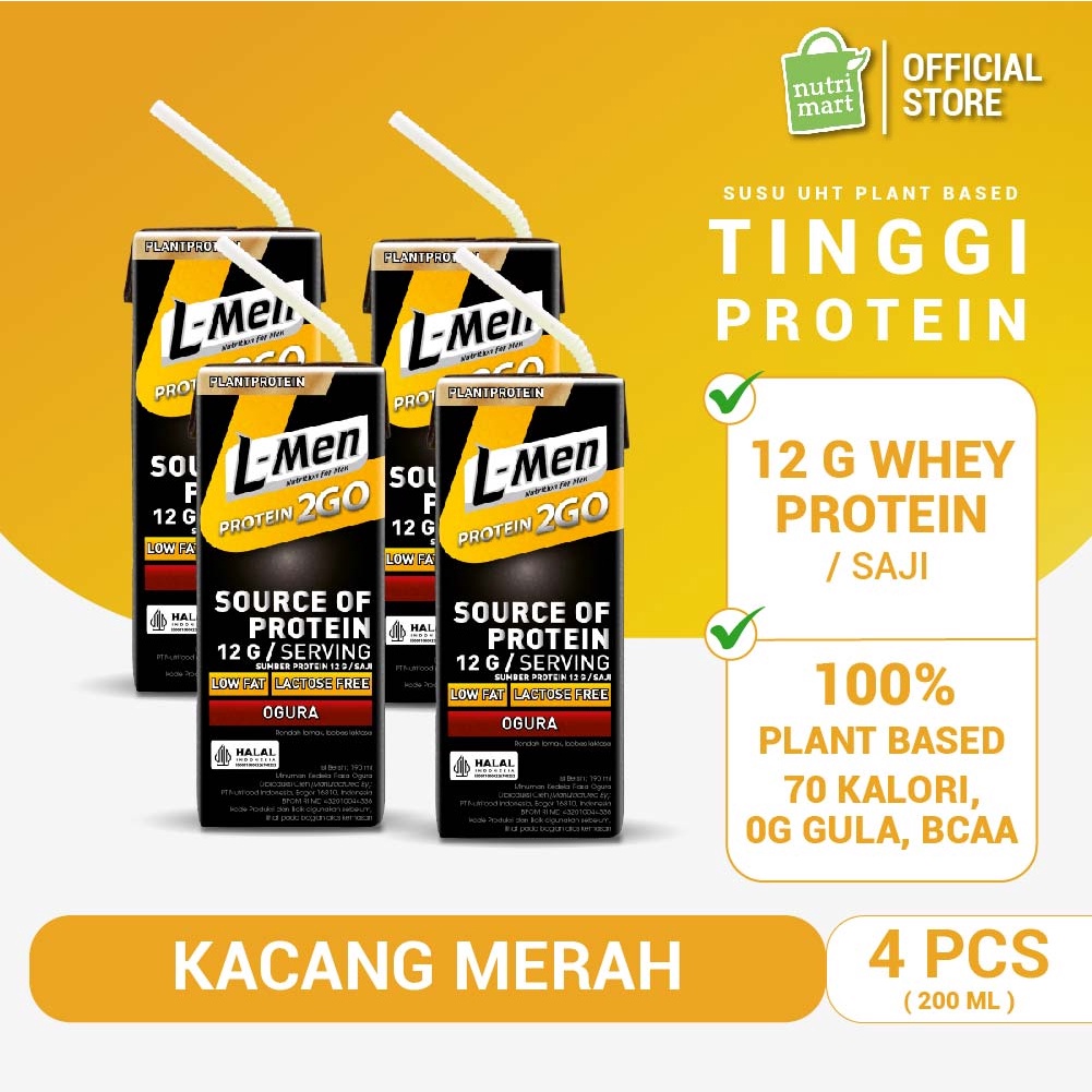 

12.12 Brand L-Men UHT Plant Protein 2 GO Ogura - Kacang Merah 190ml (4 pcs) 12gr Protein & 1,6g BCAA / Serving - Suplemen Tinggi Protein Nabati Siap Minum murah