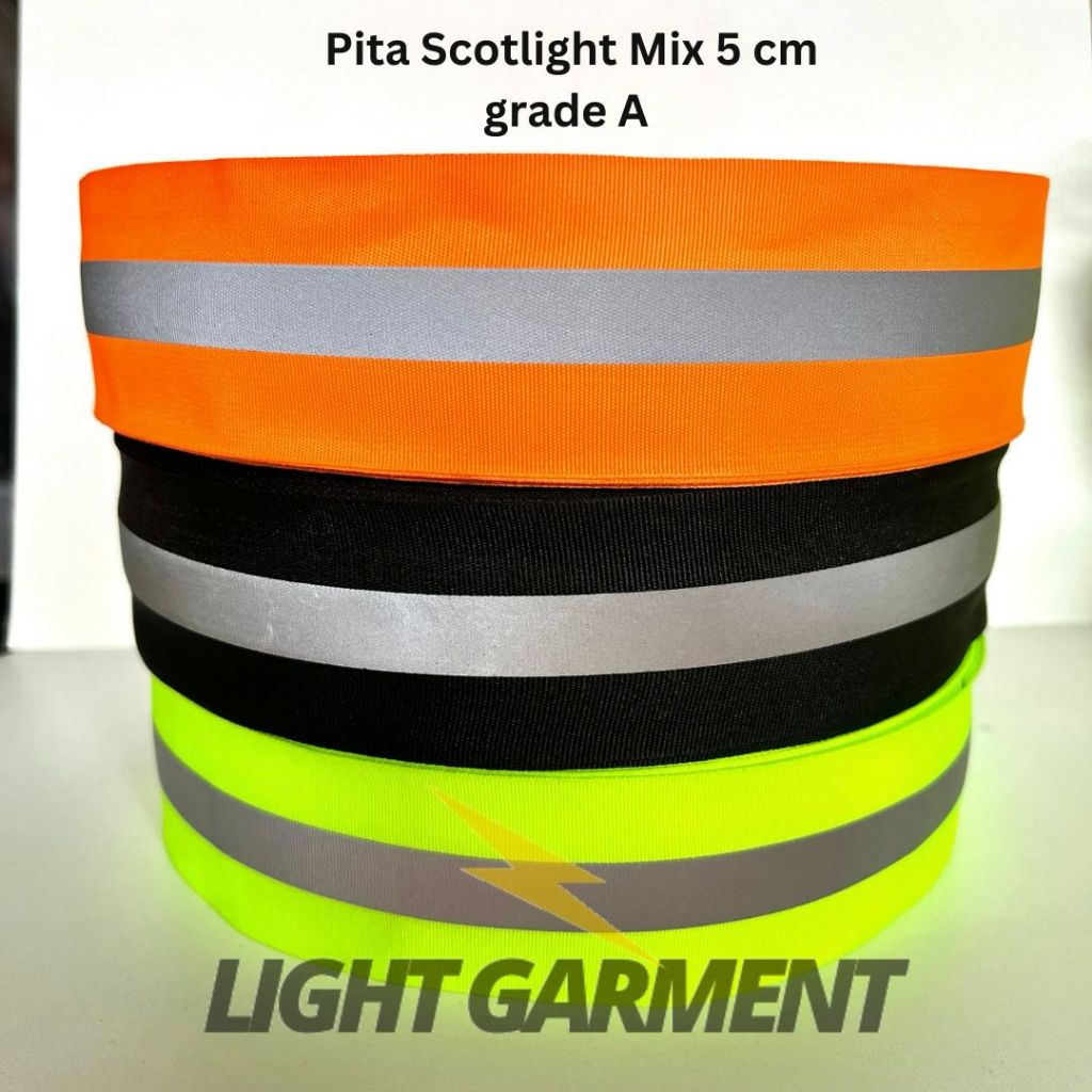 Pita Reflektor Mix 5 cm GRADE A / Pemantul Cahaya Scotlight Skotlet Kombinasi Abu 1,5 cm per / Scotc