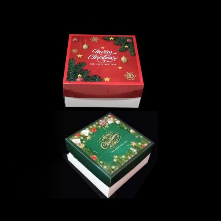 

5 Pcs Dus Packaging Kue Bolu Edisi Merry Christmas Box Kotak Hadiah Hempers Natal Kemasan Toples Kue Kering 400 ML