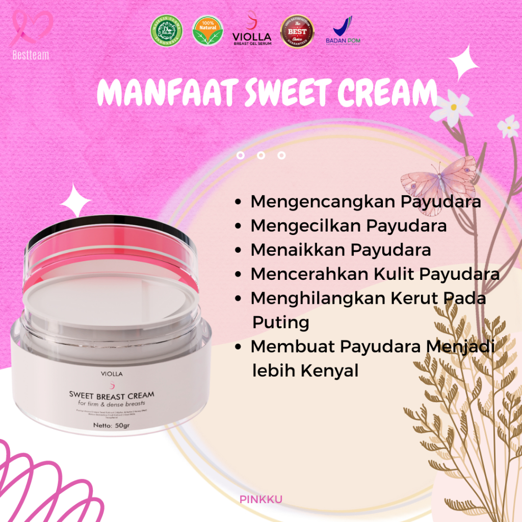 Violla Sweet Breast Cream - Cream Pengecil Payudara & Bokong Aman BPOM - Cream Pengecil Payudara Amp